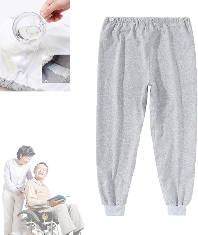 TPU Incontinence Pants,Washable Elastic Adjustable Patient Care Trousers,Adult Incontinence Leak-Proof Pants,Ideal for Bedridden Patients, Elderly, Mobility Impaired(Gray,XXL)