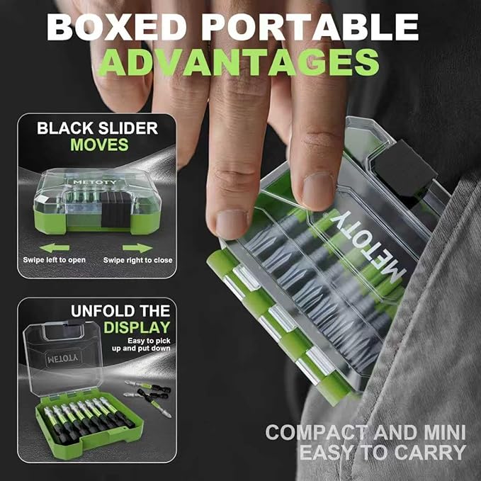 93Pcs impact driver bit set, Has Magnetic Functionality Screwdriver Bit Set. 2" (PH2,PZ2,SQ2,T10,T15, T20,T25,T30) a Magnetizer, and Extension rod, All made of S2 steel, Hard and Durable.