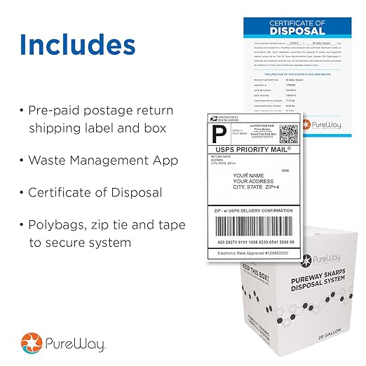 MailBack 2 Gallon 4-Pack PureWay Sharps Container Disposal System - [PrePaid Return Label Included] for Home, Travel, Professional, and Personal Use