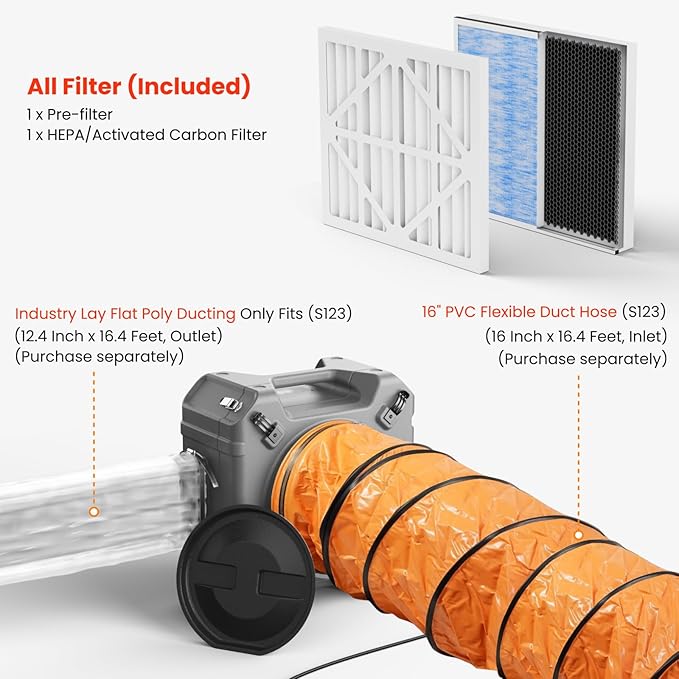 Abestorm Air Scrubbers with 4 Stage Filtration System, HEPA Air Scrubber for Industrial and Commercial Use, Stackable Negative Air Machine Cleaner with UV-C Light, 550 CFM, S2