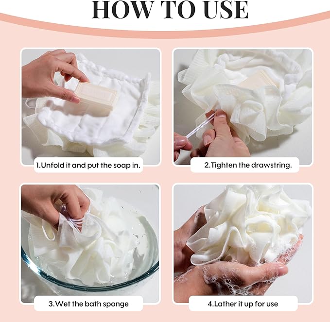 NVTED 6 PCS Bath Tools Set, Loofah Washcloth Combo 2-in-1, Suction Cup Bath Ball，Silicone Body Bath Brush with Waterproof Cosmetic Bag, for Body Wash and Smooth Skin