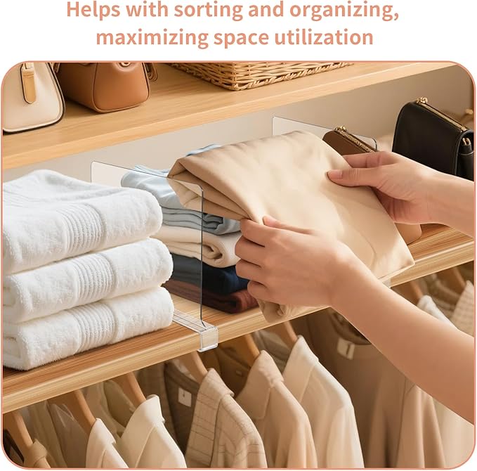 10 Pack Clear Shelf Dividers for Closets, Acrylic Dividers for Shelves, Closet Shelf Divider for Organization,Organizers & Separators for Shelf Storage, Home Closets, Cabinets