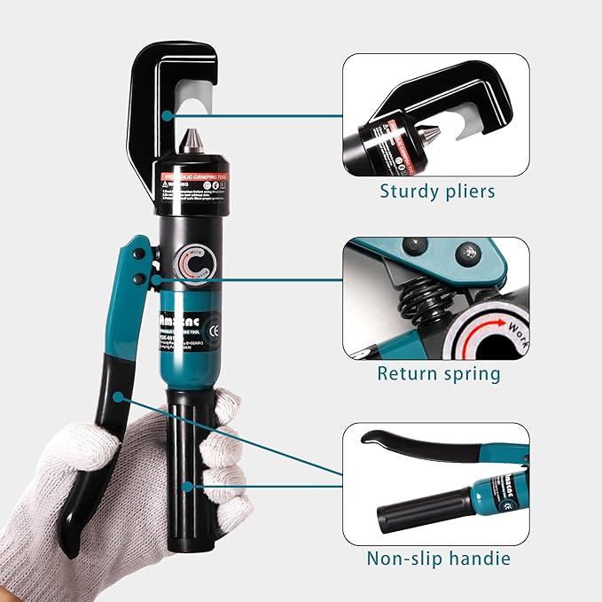 AMZCNC Point Press Hydraulic Crimping Tool Hydraulic Crimper for 8 AWG - 3/0 AWG Copper and Aluminum Cables,Dies-Less Crimping Tool