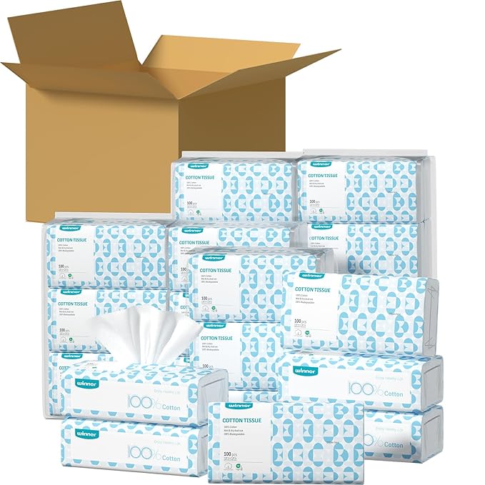 Winner Soft Face Towels, 100% USDA Biobased Facial Towels,6 Packs per Case, 6 Bags per Pack, 100 Ct Face Towelettes per Bag (3600 Total)