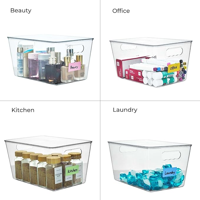 6 Pack Clear Stackable Storage Bins, Plastic Toy Organizers and Storage with Lids, Toy Bins for Kids Organizer, Storage Container for Organizing for Playroom, Toy Storage Organizer Holds Toys(6)