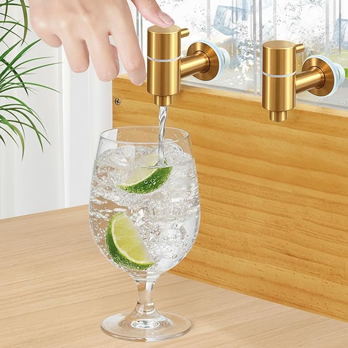 Beverage Dispenser with Stand 2 Gallon, 2 Pack Drink Dispenser with Ice Core, Beverage Containers with Wood Stand for Juice/Tea/Soda/Water, Drink Dispensers for Parties