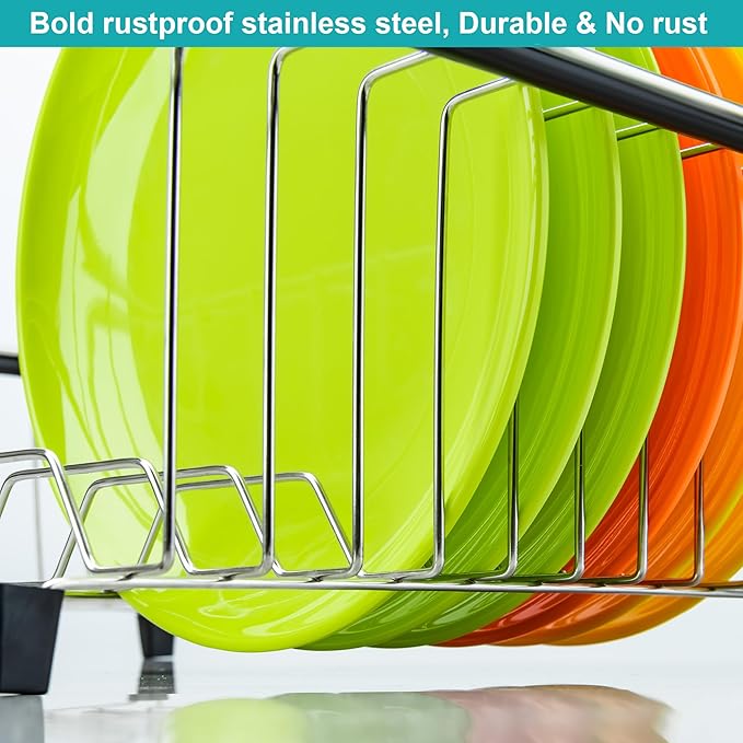 iPEGTOP Expandable Dish Drying Rack in Sink or Over Sink, Rustproof Stainless Steel Dish Drying Rack Basket Shelf, Multifunctional Dish Drainer Inside Sink Organizer with Utensil Cutlery Holder