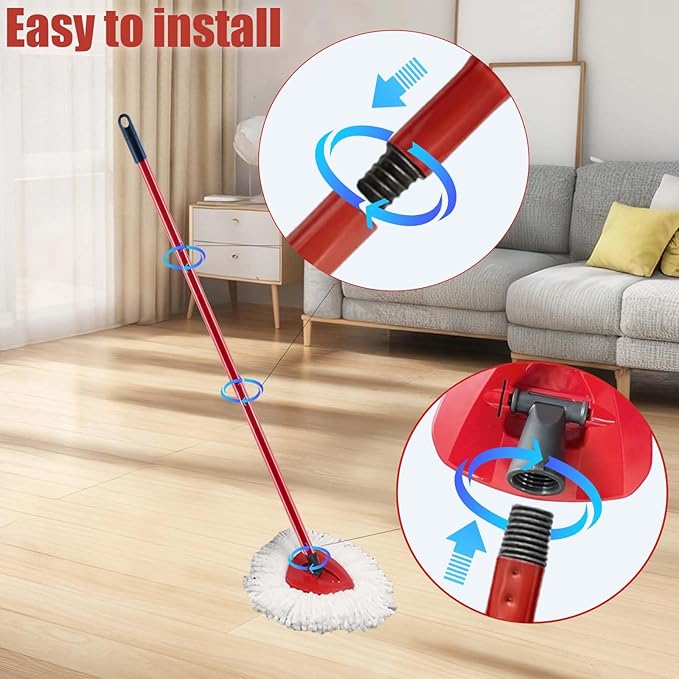 Spin Mop Replacement Head for OCeda EasyWring Microfiber Spin Mops, 2 Microfiber Mop Refills 4-Section 30-to-58 inch Mop Replacement Stick and 1 Base Combo Set (White(1 Tank System)