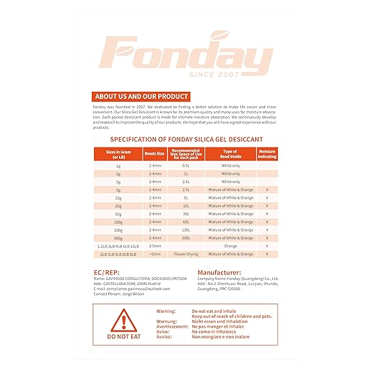 100g x 5 Packs Fonday Rechargeable Silica Gel Desiccant Packets Fast Reactivate Desiccant Bags Moisture Absorbers for Storage Bins, Suitcase, Safe, 3D Filaments, Electronics
