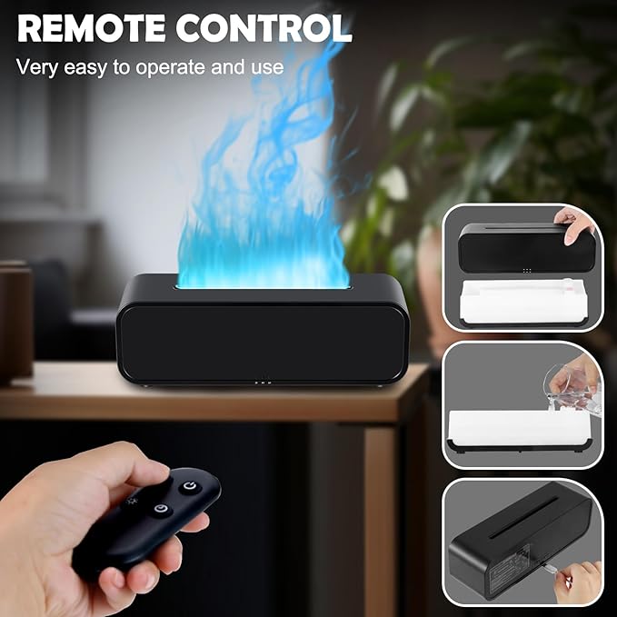 7Color Flame Diffuser, Bonfire and Fireplace 10.7"3"3.1" (Black)