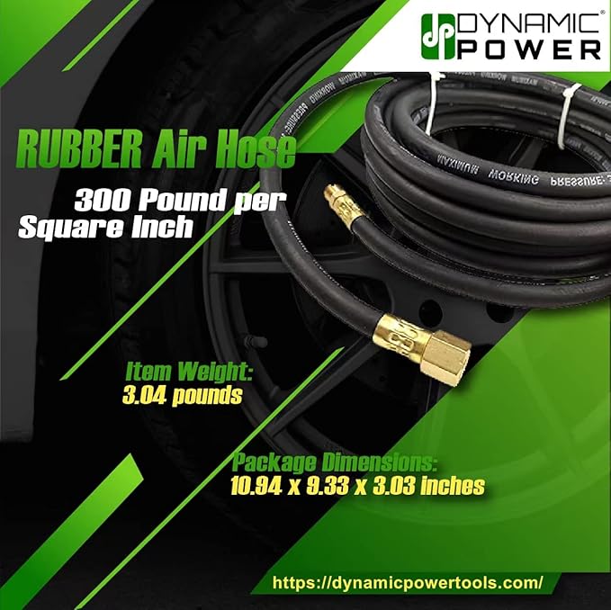 25-FT. x 1/4 IN.ID Heavy-duty RUBBER Air Hose Industry-standard NPT threading