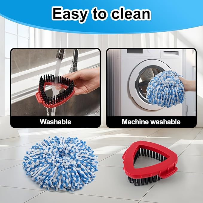 Spin Mop Handle,Mop Head,Base and Brush for OCedar RinseClean 2 Tank System,Include 2 Microfiber Spin Mop Replacement Head,4 Section 30-58" Iron Mop Handle,1 Base and 1 Scrub Brush for Floor Cleaning