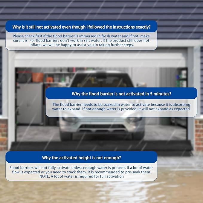 Berlune 5 Pcs Water Barrier 10 ft x 6.5 in Flood Barrier for Home Reusable Absorbent Prevention Barrier Sandless Sandbag for Flooding Green Water Activated Barrier for Home Garage Door Basement(5 Pcs)