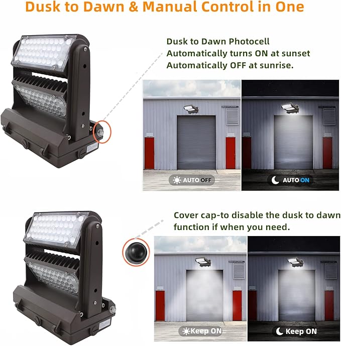Rotatable LED Wall Pack Light with Dusk to Dawn Photocell, 120W 16800LM 600-800W HPS/HID Equiv., 5000K Daylight ETL Commercial Outdoor Security Lighting for Warehouse, Entrance, Parking, Garage