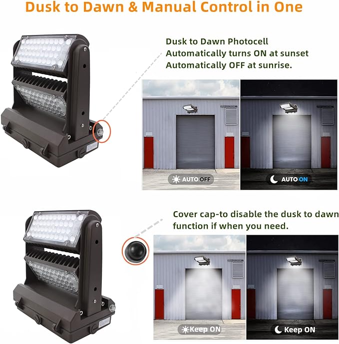 Rotatable LED Wall Pack Light with Dusk to Dawn Photocell, 100W 14000LM 600-800W HPS/HID Equiv., 5000K Daylight ETL Commercial Outdoor Security Lighting for Warehouse, Entrance, Parking, Garage