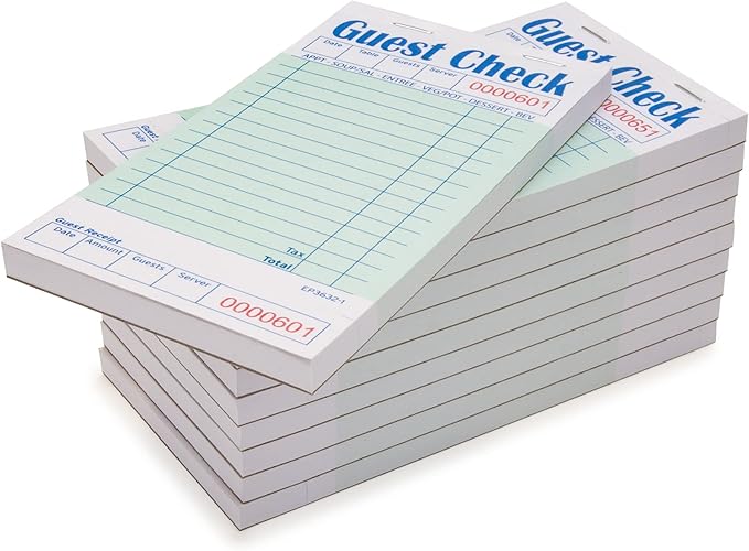 DGBDPACK Guest Checks Server Note Pads, 1000 Total Waitress Notepad for Restaurants (20 Books)
