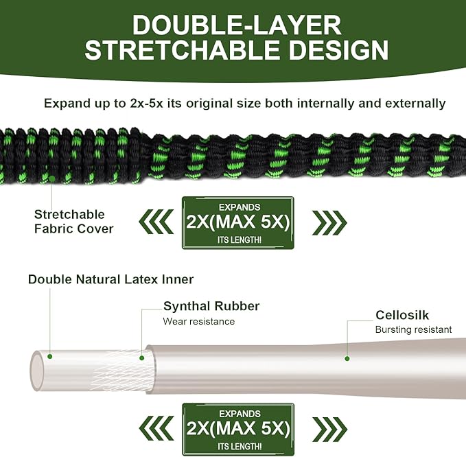 50 FT Expandable Garden Hose, Water Hose with 10-Function High-Pressure Spray Nozzle, Heavy Duty Flexible Hose, 3/4" Solid Brass Fitting