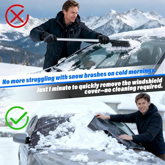 Windshield Cover for Ice and Snow,Heavy Duty 600D Oxford Fabric,Snow Windshield Cover for Car,Trucks, SUV,Sedan,MPV,Van,Winter Frost Hails Windshield Protector Blanket,Large,75/60Wx44D Inch