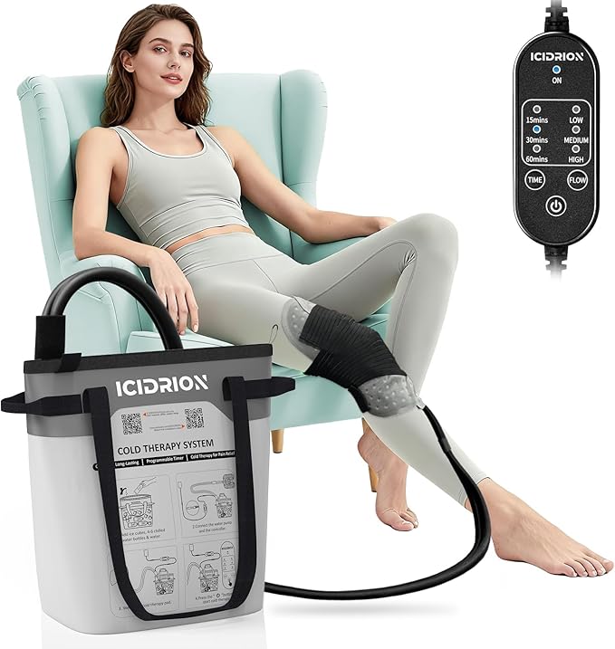 Cold Therapy Machine, Programmable Ice Machine for Knee After Surgery, Portable Knee Replacement Recovery System, Cryotherapy Pain Relief w/Compression Pad