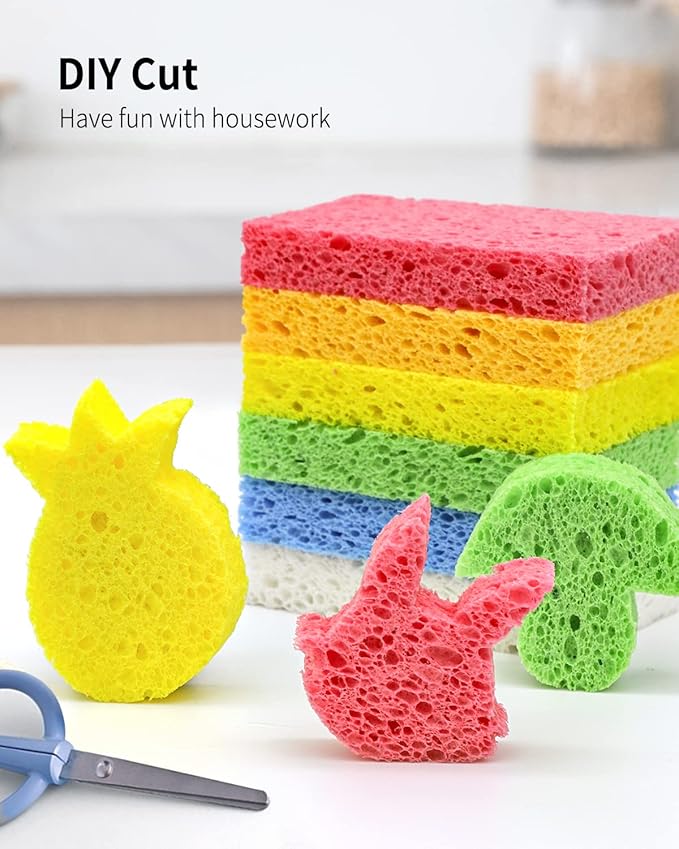 ARCLIBER Cellulose Sponges,Heavy Duty Scrub Kitchen Sponge,Clean Tough Messes Without Scratching Sponges Kitchen,Pop Up Eco Sponges DIY (6 Pack)