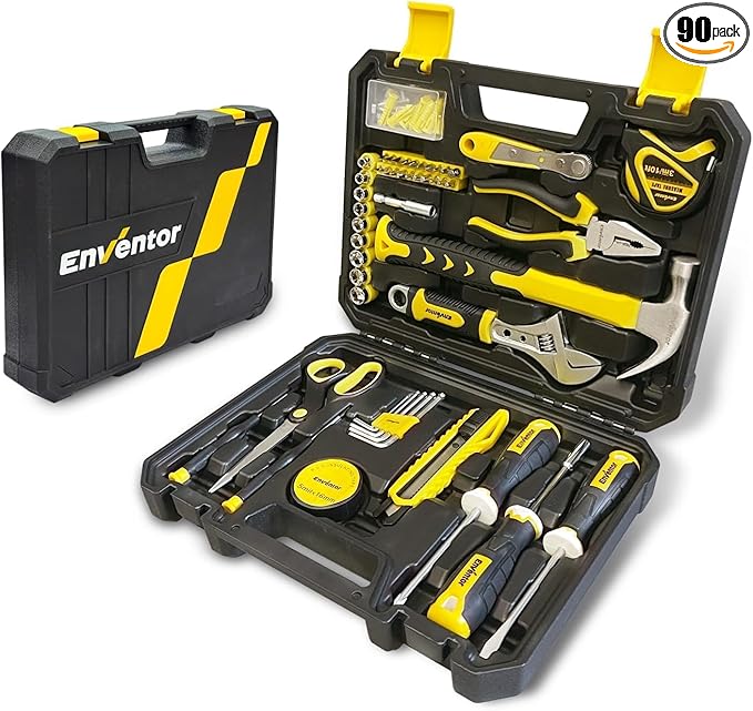 ENVENTOR Home Tool Kit, Basic Household Auto Repair Tool Set with Toolbox Storage Case, General Household Tool Kit for Men Women Home Maintenance, DIY Projects, 90 PCS General Hand Tools Kit