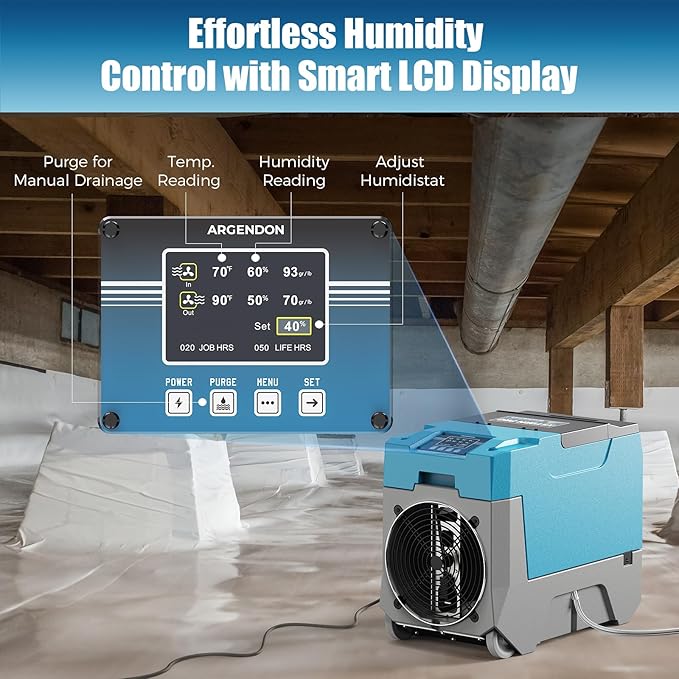 ARGENDON 180 PPD Commercial Dehumidifiers, Crawl Space Dehumidifier with Pump, Auto Defrost, Memory Starting for Home/Industry Use, Water Damage Restore, Garage, Basement, Limited 5-Year Warranty