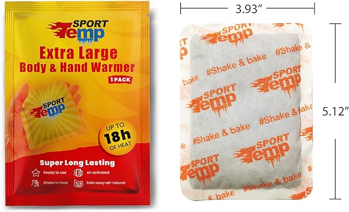 Large Hand & Body Warmers - Up to 18 Hours of Heat, Super Long Lasting - Easy, All Natural - Air Activated, for Body, Hands & Toes - Odorless Hot Hand Warmer - Sport Temp