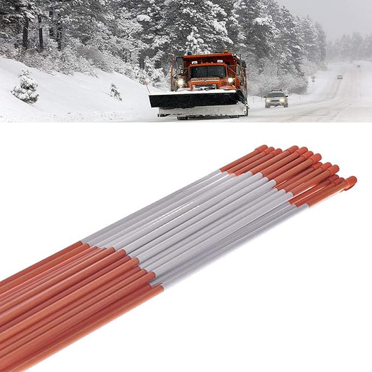 25-Pack 48Inch Driveway Markers Snow Stakes 5/16Inch Diameter Orange Reflective Markers Fiberglass Poles with Reflective Tape for Easy Visibility at Night