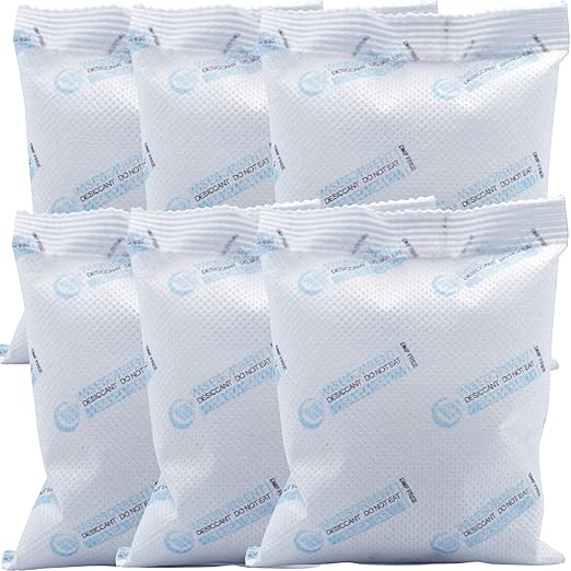 6Pcs 100 Gram Silica Gel Packets, White Dessicant Beads Packets for Storage, Pure and Safe Silica Gel Desiccant Packs, Moisture Absorber Silica Gel Beads Packs for Moisture Control