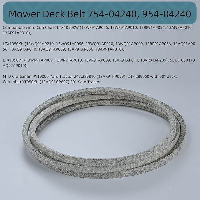 1/2x162'' Mower Deck Belt 754-04240, 954-04240,Kevlar Mower Belt for Cub Cadet LTX 1050 LTX1050VT SLTX1050 754-04240 MTD Craftsman (754-04240)