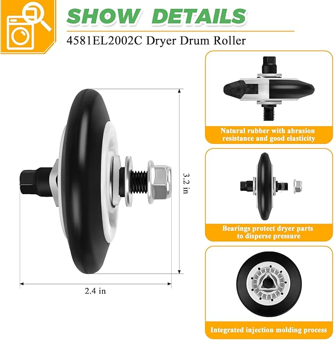 AGM75510755 Dryer Repair Kit with 4581EL2002C Dryer Drum Roller Kit 4400EL2001A Drive Belt 4561EL3002A Idler Pulley & Spring by Techecook - Fit for Lg Kenmore Dryer - Replaces 4400EL2001F 4581EL2002A