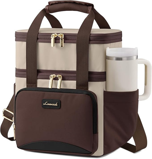 LOVEVOOK Insulated Lunch Bag For Women Men,Expandable Double Deck Lunch Box With Large Cup Holder,Leakproof Cooler Bag For Adult Lunch Tote Bag Work Picnic Beach with Adjustable Shoulder Strap Gift