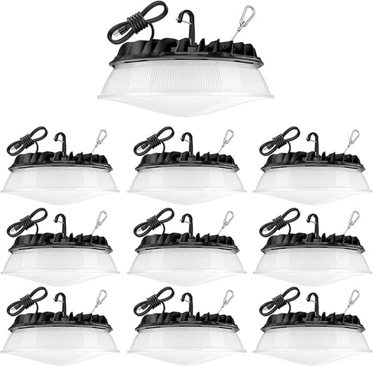 10 Pack 155W UFO LED High Bay Light with Reflector 22,500lm 5000K LED High Bay Lights AC110-277V 5' Cable with Plug Waterproof UFO Lights for Garage Shop Factory Warehouse ETL Listed