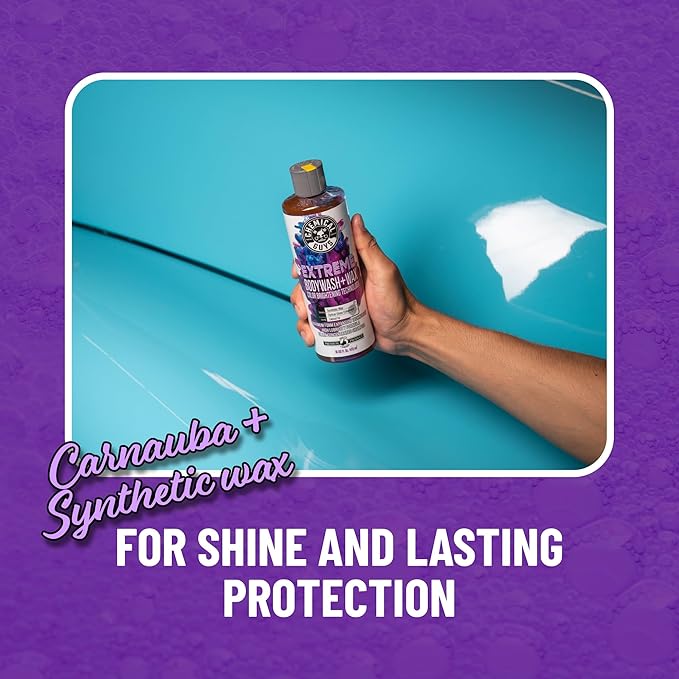 Chemical Guys Extreme Bodywash & Wax Foaming Car Wash Soap - Soap for Foam Cannons, Foam Guns, or Bucket Washes for Cars, Trucks, Motorcycles, RVs, and More, Grape Scent - 16 oz