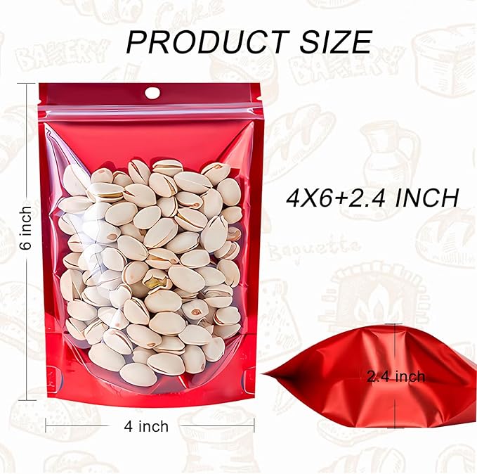 100PCS Mylar Bags for Food Storage，Resealable Bags for Small Business with Clear Windonw,4x6 inch Smell Proof Bags Stand Up Zip Lock Pouches Aluminum Foil Sealable Bag for Packaging Cookie,Snack