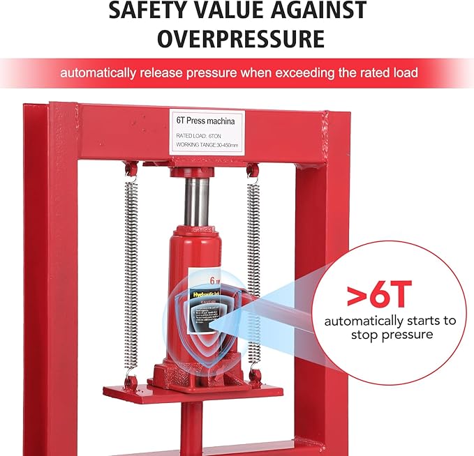 6 Ton Hydraulic Shop Press, H-Frame Garage Floor Adjustable Shop Bearing Press with Stamping Plates to Bend, Straighten, Or Press Parts, Install Bearings & U-Joints