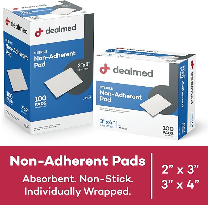 Dealmed Sterile Non-Adherent 2" x 3" Gauze Pads Non-Adhesive Wound Dressing, Highly Absorbent & Non-Stick, Painless Removal-Switch, Individually Wrapped for Extra Protection (Box of 100)