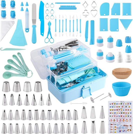 Cake Decorating Kit: Decorating Supplies Tools Kit 208 PCS Baking Accessories Include Spiping Bags and Tips Set, Piping Tips Set, Spatulas, Cake Scraper, 50 Piping Bags, Blue