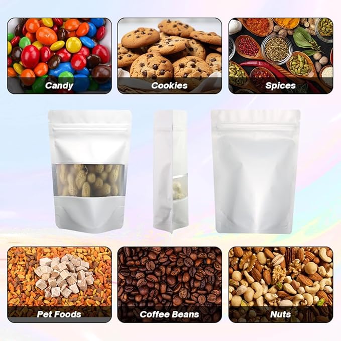 Black Smell Proof Packaging Bags,Mylar Clear Bags for Food Storage,Sealable Bag for Packaging,Stand Up Pouches with Window,ReSealable Bag for Small Business,Cookies,Candy