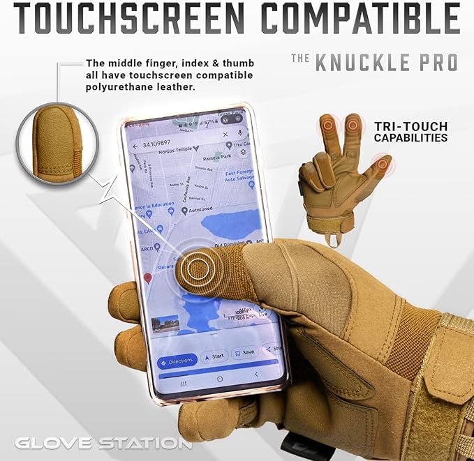 Glove Station Tactical Gloves for Men – Touchscreen Utility Gear with Hard Knuckle Protection Used in Motorcycle, Airsoft, Combat, Police, Shooting & Outdoor Work