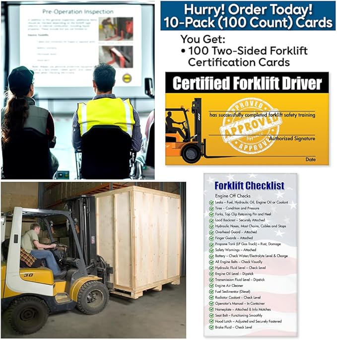 Forklift Operator Safety Training Cards - 100 Cards - Forklift Driver Card - Operator Safety - Wallet Forklift Training Card