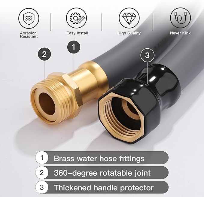 Garden Hose 5/8" x 50ft - No-Kink Flexible Water Hose 600 PSI Burst Pressure, Lightweight & Durable for Yard, Car Wash, Pets Gray