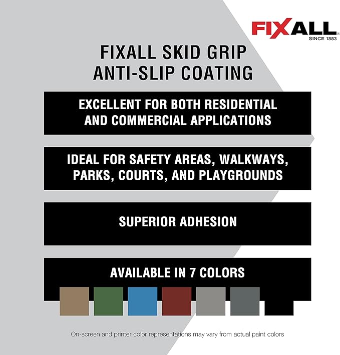 FIXALL Skid Grip Anti-Slip Coating, 5 Gallons, Slate, Exceeds ADA Standards, Ideal for Safety Areas, Slip-Resistant Pavement, Cement & Concrete Paint