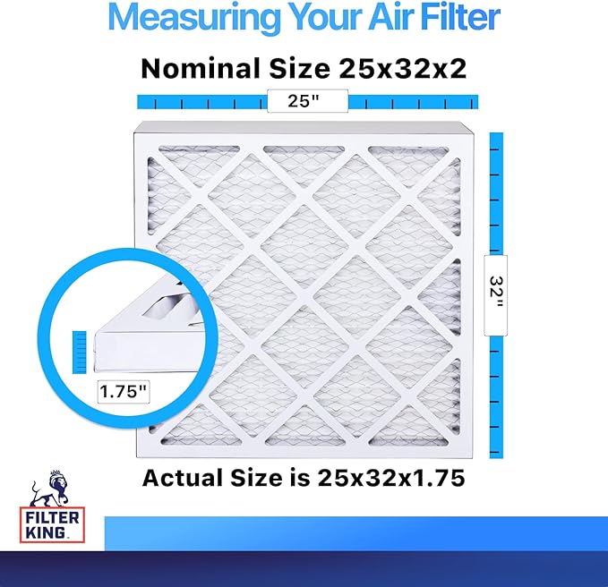Filter King 25x32x2 Air Filter | 12-PACK | MERV 8 HVAC Pleated A/C Furnace Filters | MADE IN USA | Actual Size: 25 x 32 x 1.75"