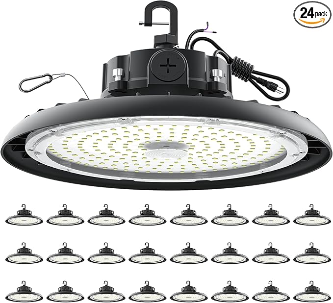 High Bay Lights LED UFO Light 240W LED Shop Lights 6000K IP65 Commercial Bay Lighting Fixture 43200 LM Super Bright, 5ft Cable Plug & Play for Warehouse Factory Garage Workshop Barn 24 Pack