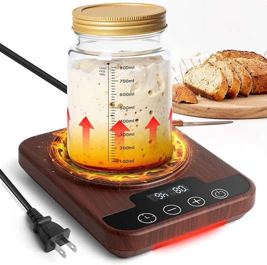Upgraded Sourdough Starter Warmer, Precise 1°F Thermostat Control (70-100°F) Sourdough Warming Mat, Smart Memory Sourdough Warming for Sourdough Fermentation, 12-Hour Timer (Wood Grain)