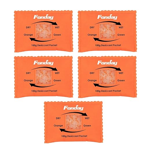 100g x 5 Packs Fonday Rechargeable Silica Gel Desiccant Packets Fast Reactivate Desiccant Bags Moisture Absorbers for Storage Bins, Suitcase, Safe, 3D Filaments, Electronics