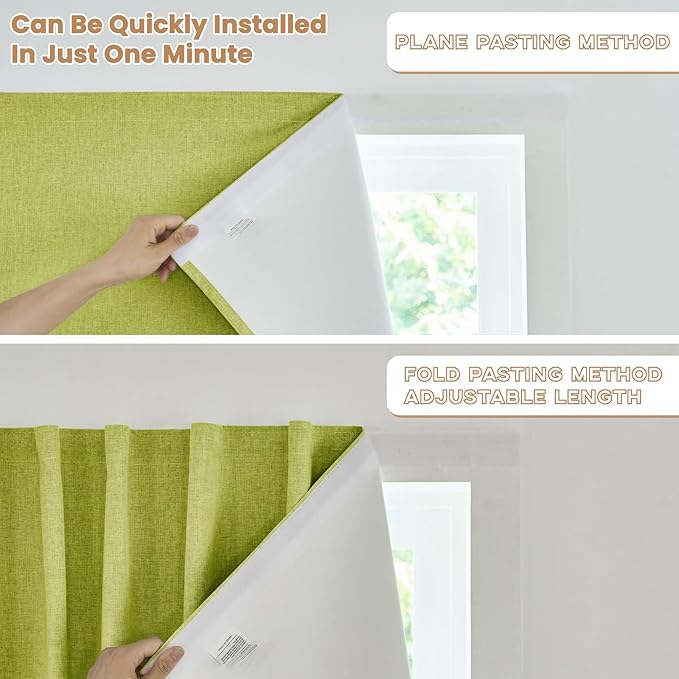 100% Blackout Curtain,Adhesive Curtain,Black Out Window Cover No Drilling Travel Kit,Perfect for Media Rooms, Dormitories and Renters (Fruit Green - W35 × L60 in)