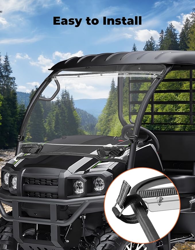 KEMIMOTO Vented Windshield Compatible with Kawasaki Mule SX SE XC LE 2017+, Scratch Resistant 1/4" Thick Polycarbonate Hard Coated UTV Front Windscreen