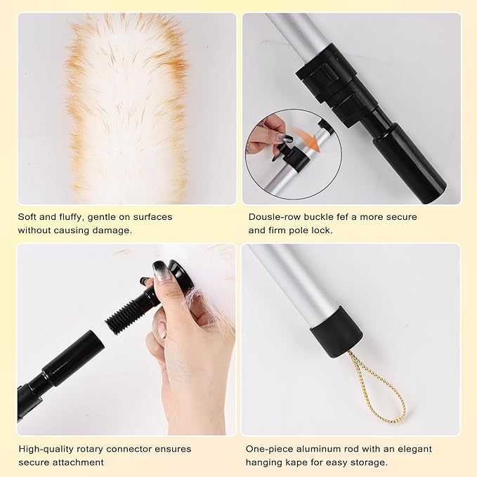 Lambswool Extendable Duster 31-55 Inch | Aluminum Pole with Double-Row Locking Clips | Anti-Static Wool Head for High Ceilings, Fans, Shelves